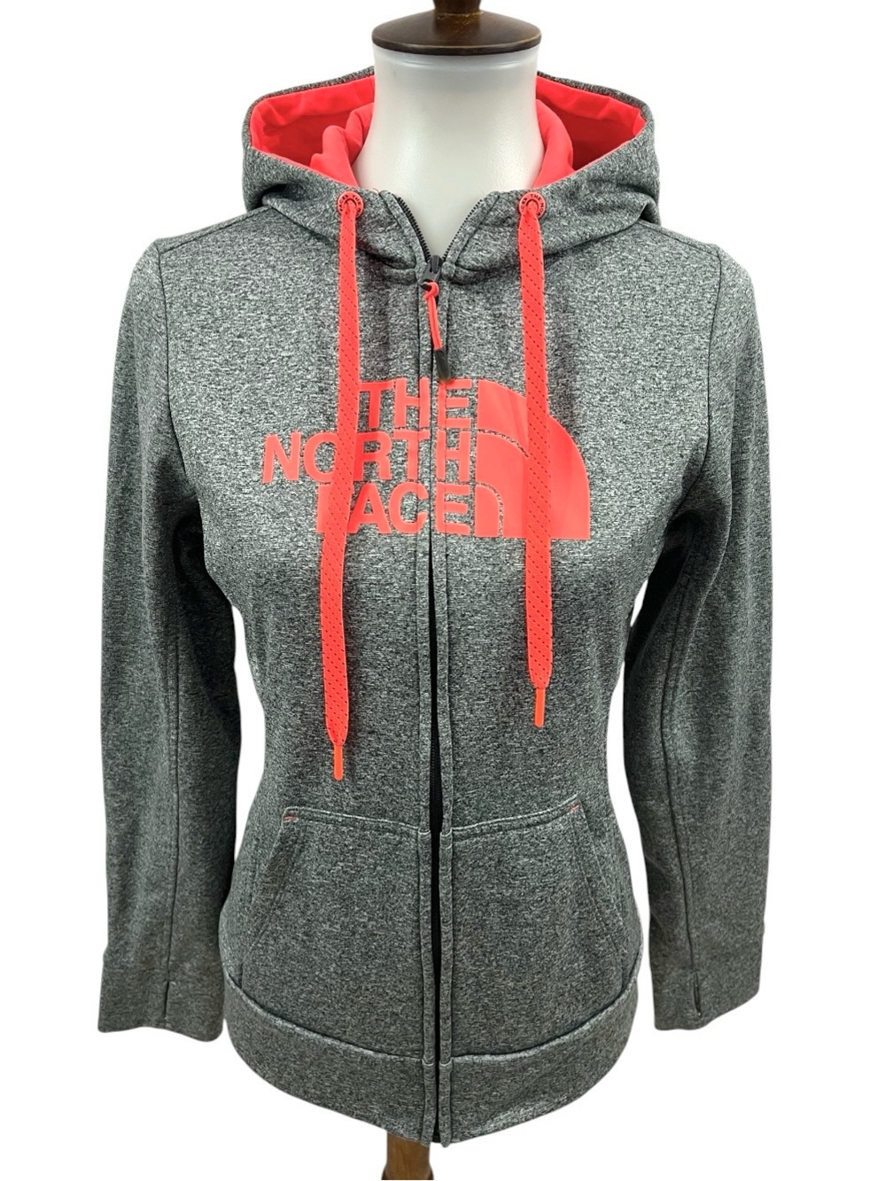 The North Face Neon Orange Full Zip Fleece Lined Hoodie Sweatshirt Jacket